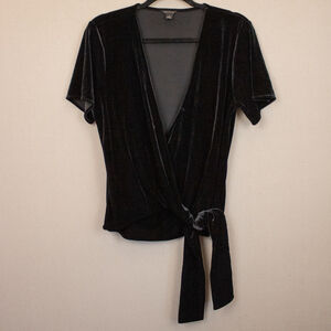 Ann Taylor black velvet wrap top-M
